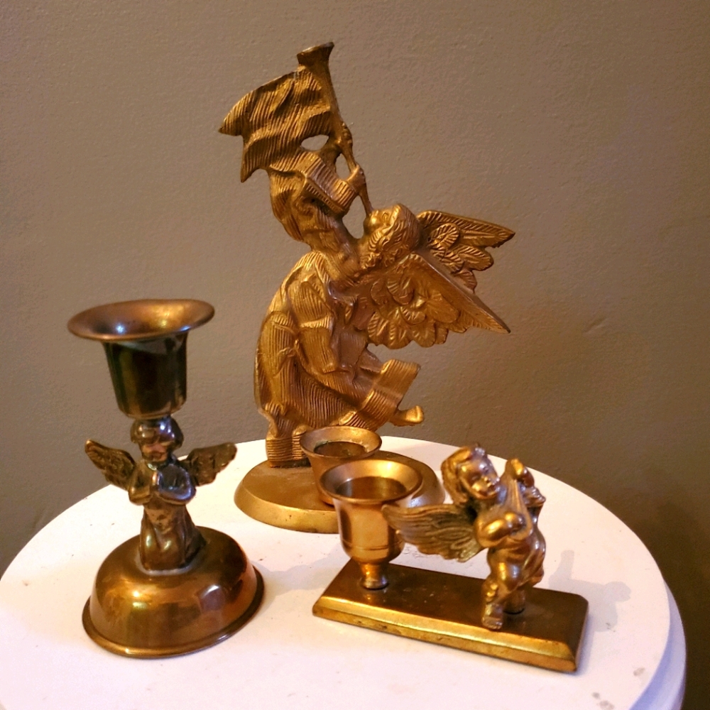 3 angel candlestick vintage